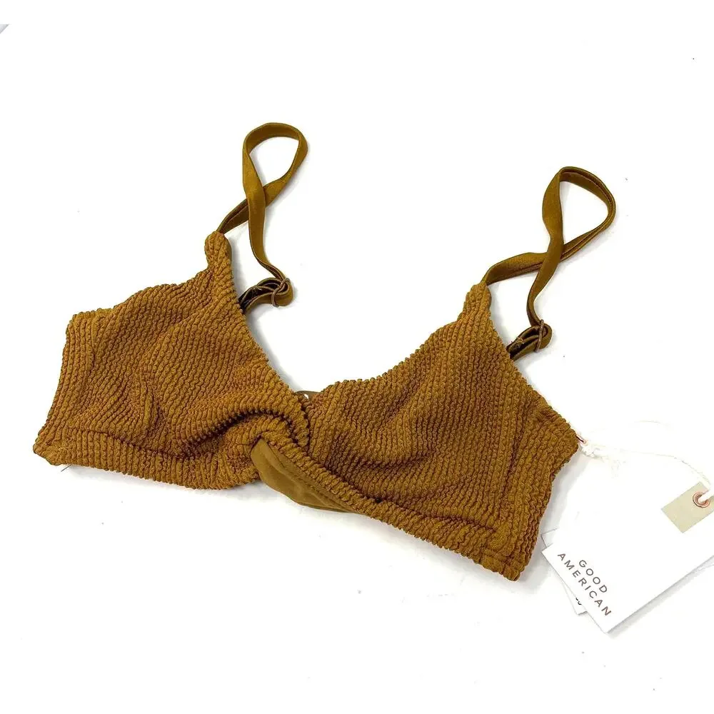 Good American Crinkle Always Fits Twist Top‎ Bronze Size 1